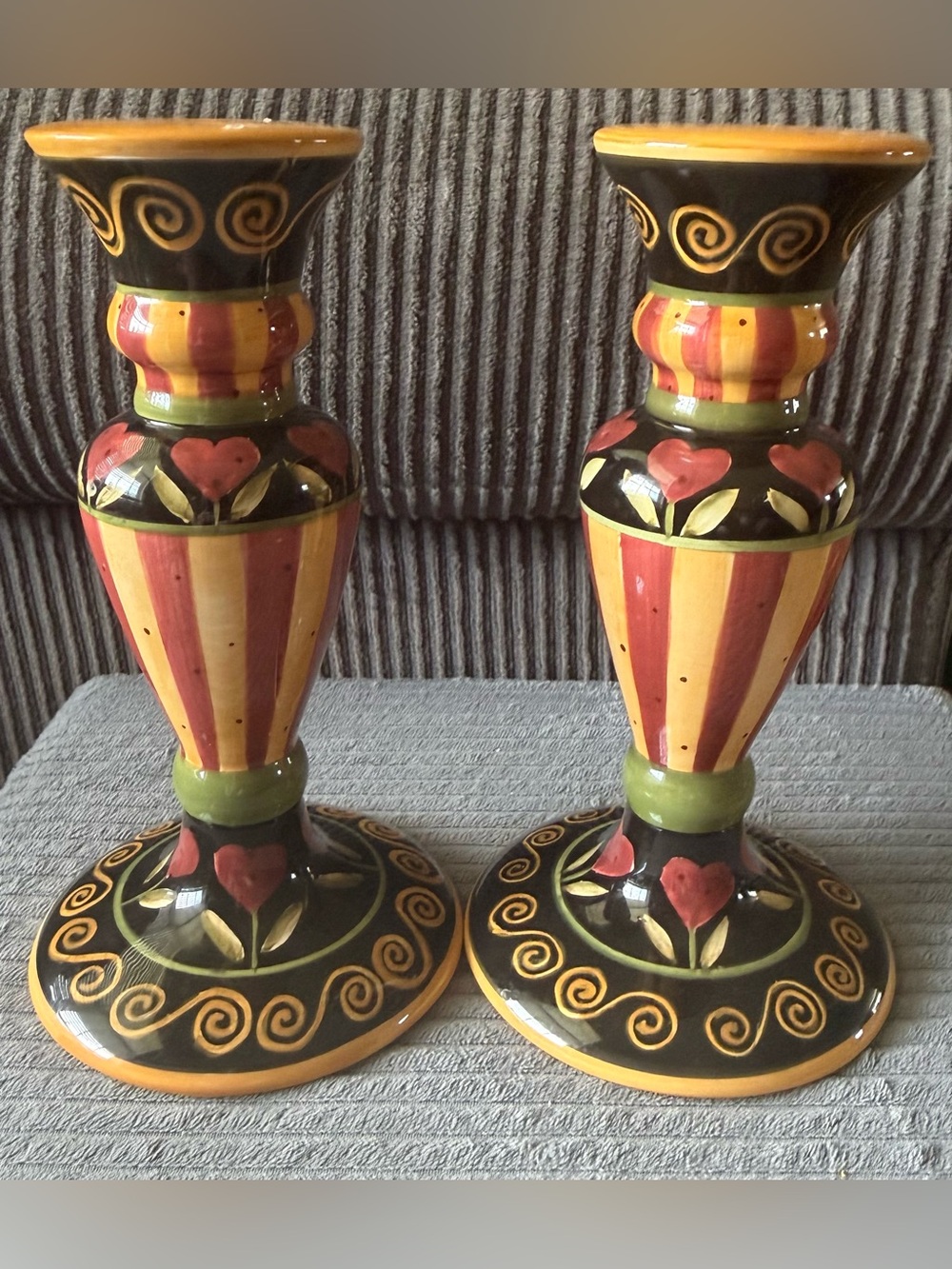 Vintage 2 Karen Hillard Crouch Rance  Ceramic Candle Holders Heart